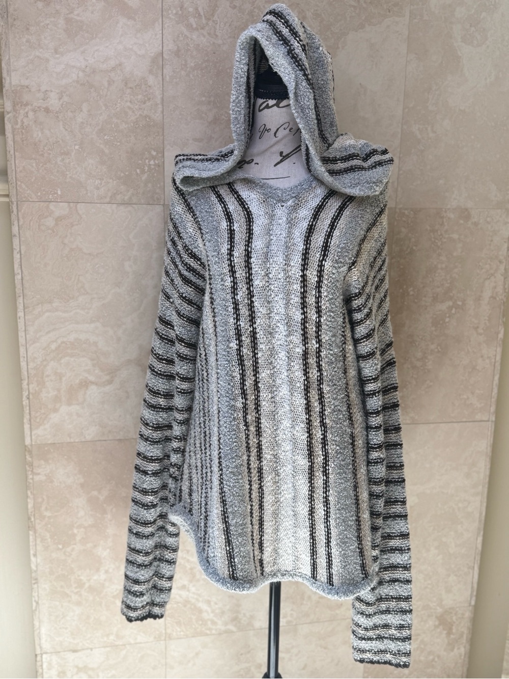 New Directions Weekend Women's 3X Plus Size Striped Knit Hoodie Sweater